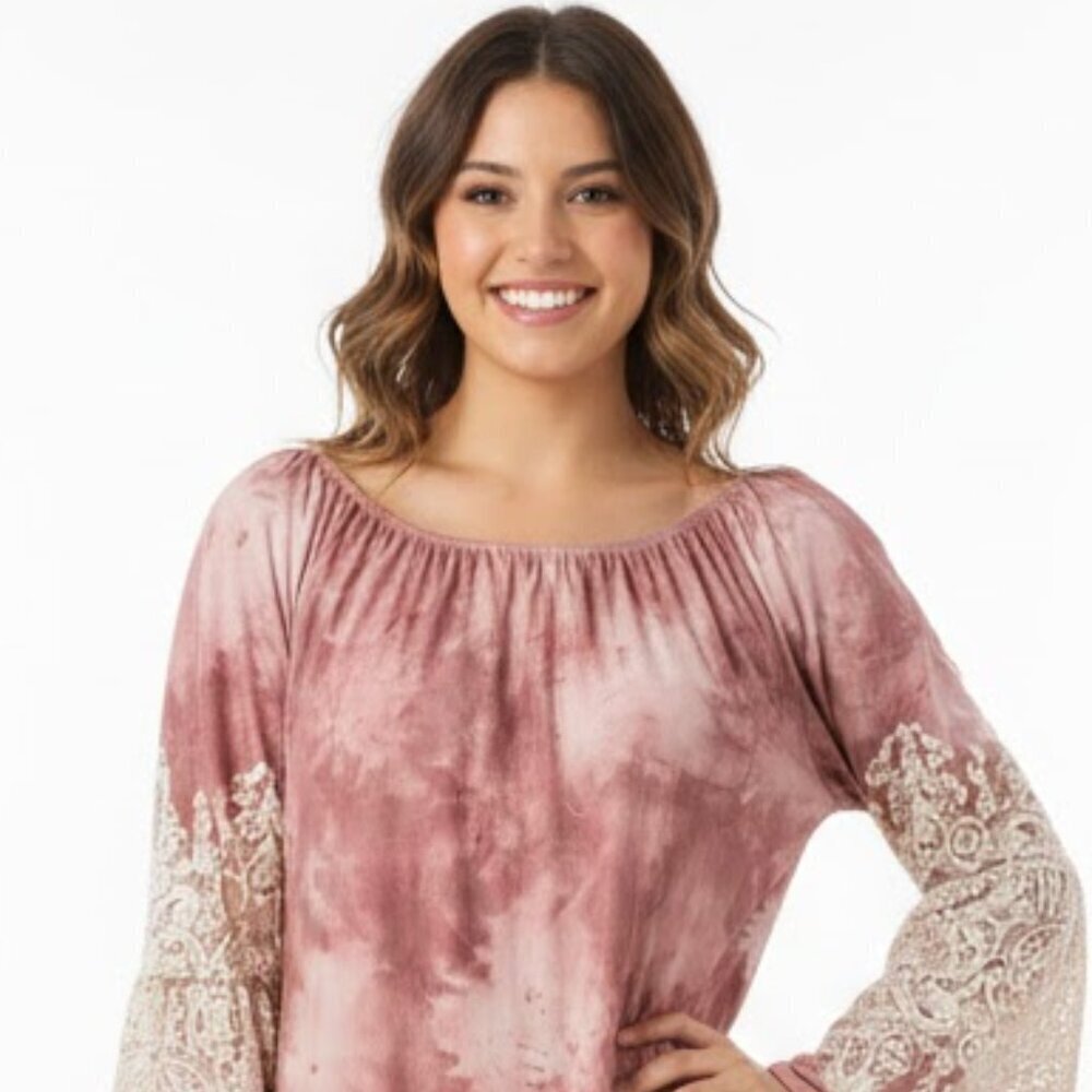 Honeyme Pink and Cream Boho Dress with Lace Details